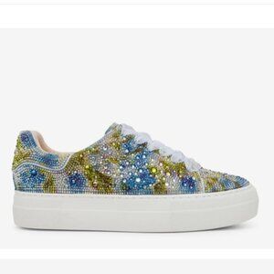 NEW BETSEY JOHNSON Sidny Platform Bedazzled women Sneakers blue florar 825 3m7